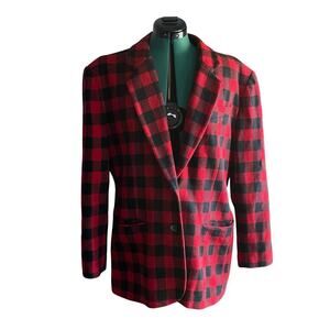Vintage GAP Christmas Holiday Wool Blend Plaid Buffalo Check Red Black Blazer L